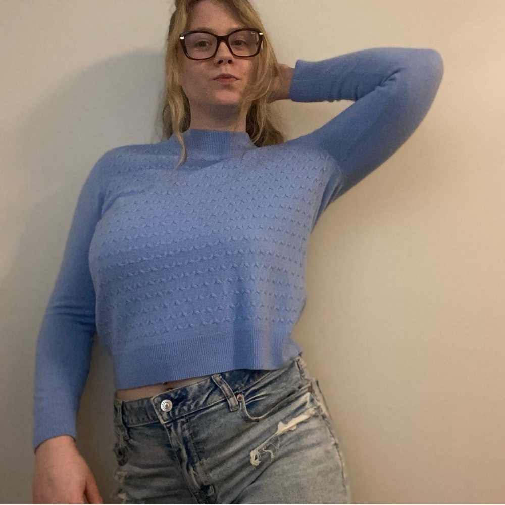 Light Blue Textured Crew Neck Sweater